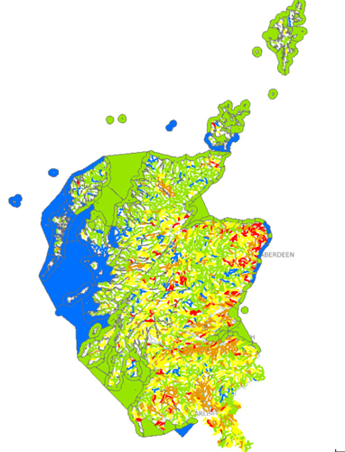 Map of Scotland's rivers, coasts and lochs and their water quality