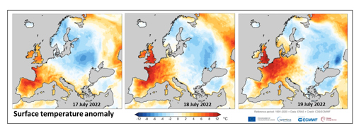 changes in average surface temperature during the July 2022 heatwave